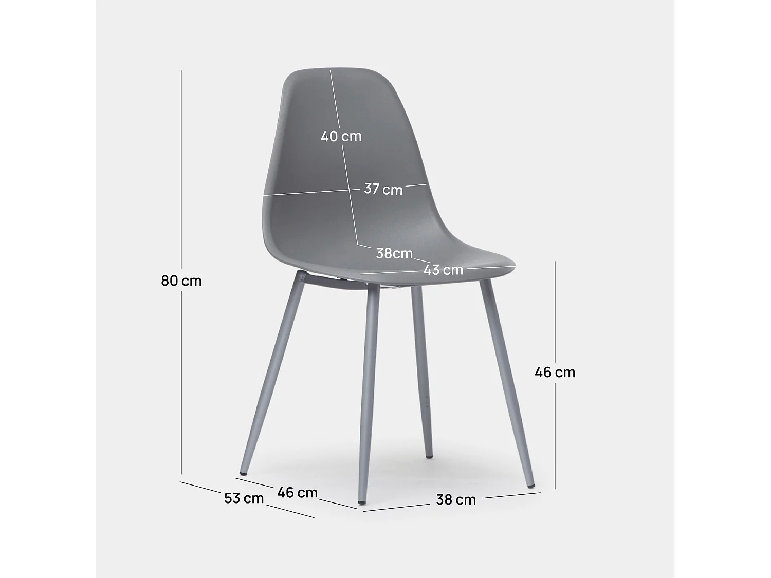 Chaise de cuisine en plastique gris 45x80 cm-Nina