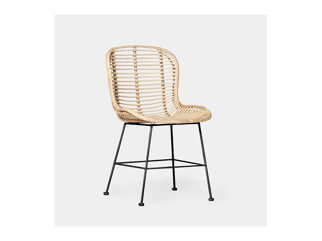 Chaise de salle à manger en rotin naturel Leo sans accoudoirs