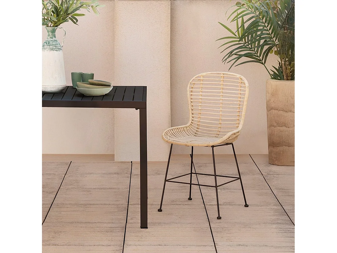Chaise de salle à manger en rotin naturel Leo sans accoudoirs