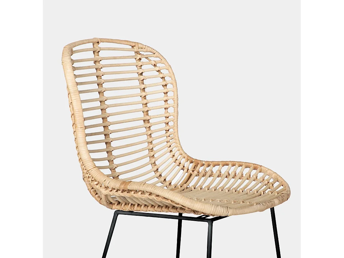 Chaise de salle à manger en rotin naturel Leo sans accoudoirs