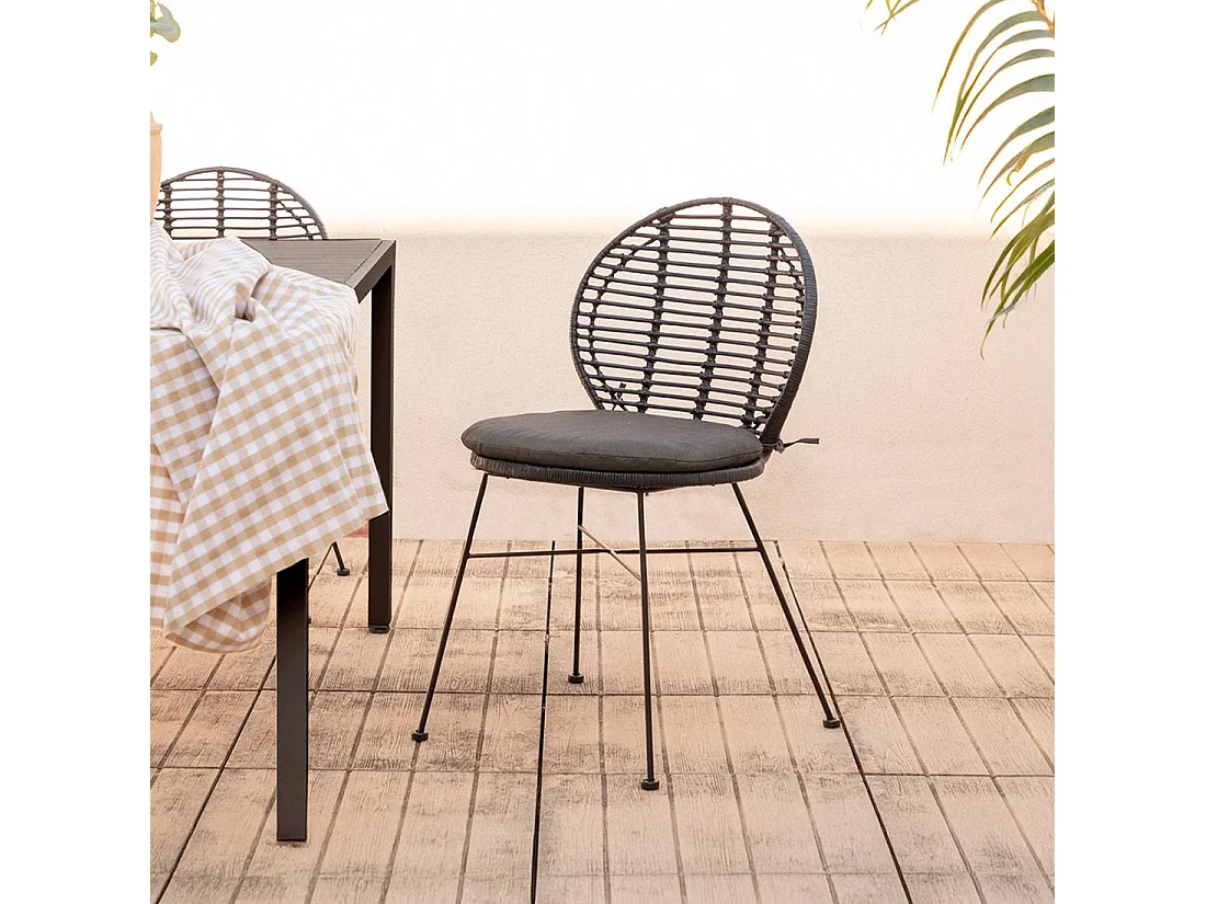 Chaise d'extérieur en fibre naturelle noir 51x89 cm-Kala