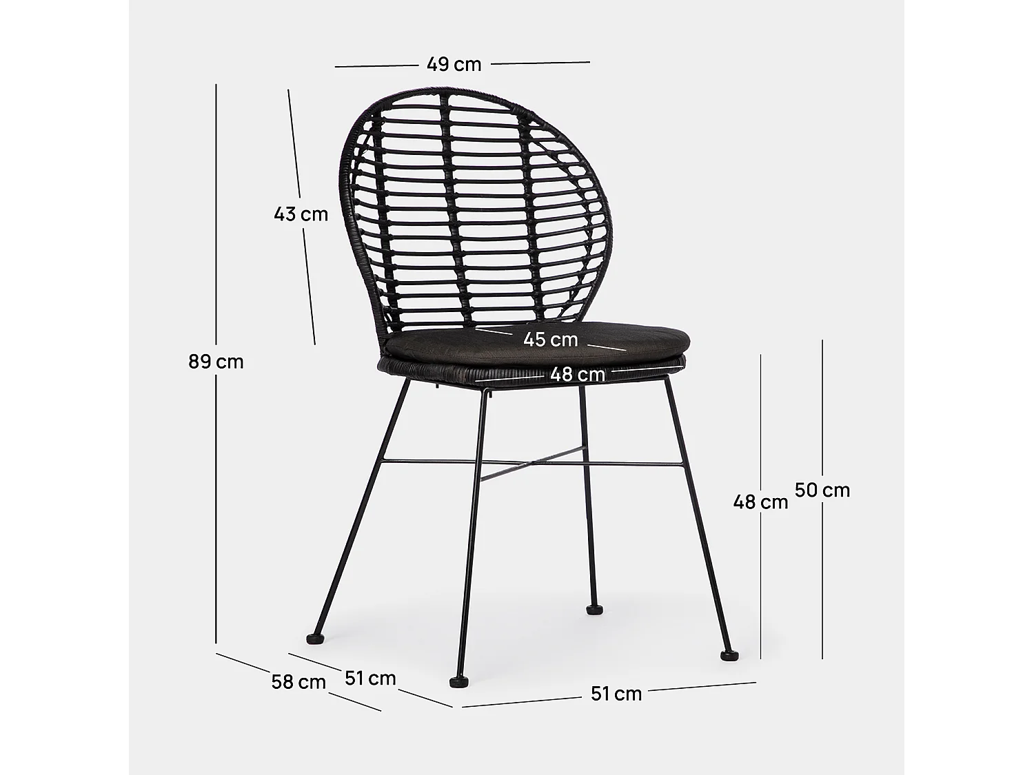 Chaise de jardin en fibre naturelle noir 51x89 cm-Kala