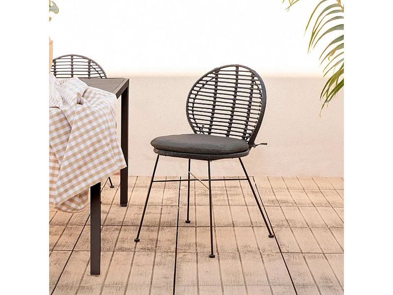 Chaise d'extérieur en fibre naturelle noir 51x89 cm-Kala