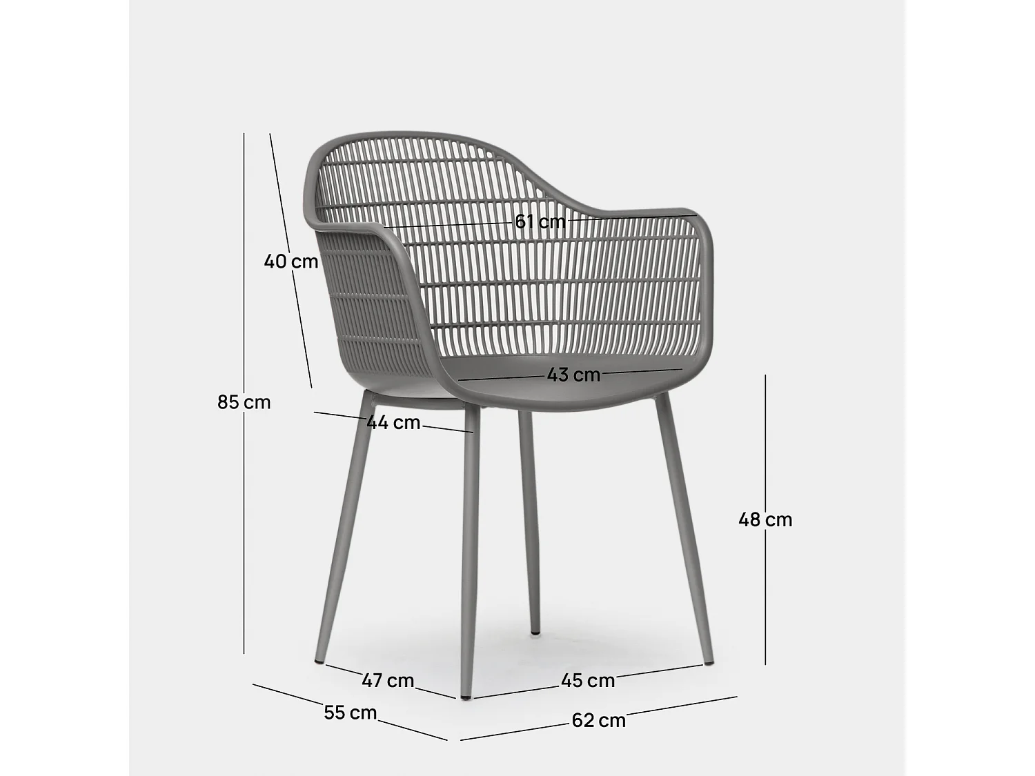 Chaise de jardin en plastique gris 62x85 cm-Soren