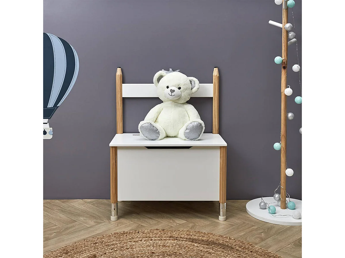 LAPIS - Coffre de Rangement et Assise Blanc pour Enfant Base Crayons