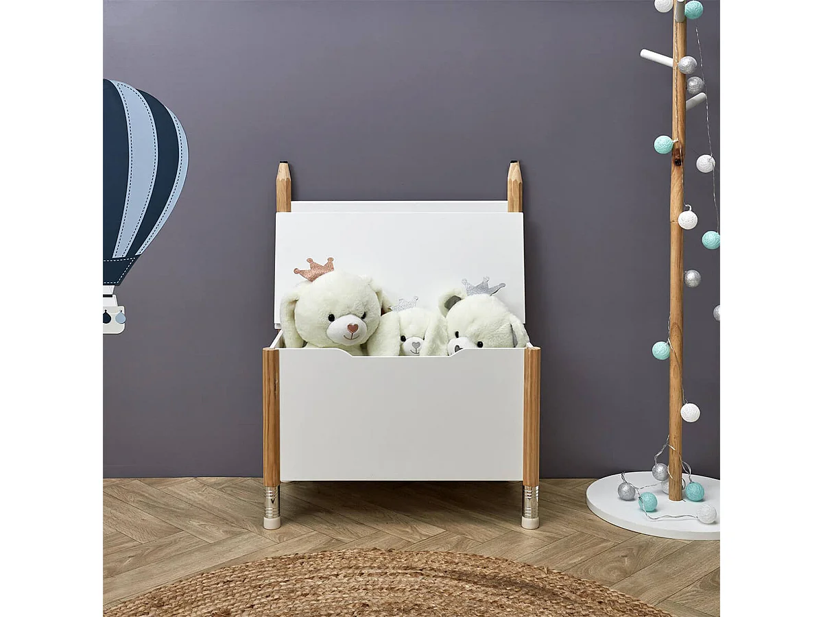 LAPIS - Coffre de Rangement et Assise Blanc pour Enfant Base Crayons