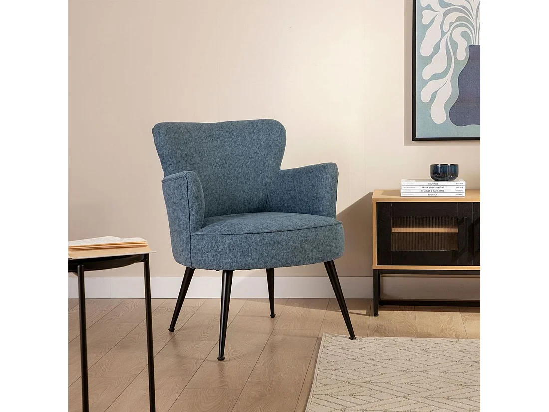 Fauteuil de lecture en tissu bleu 67x83 cm-Megan