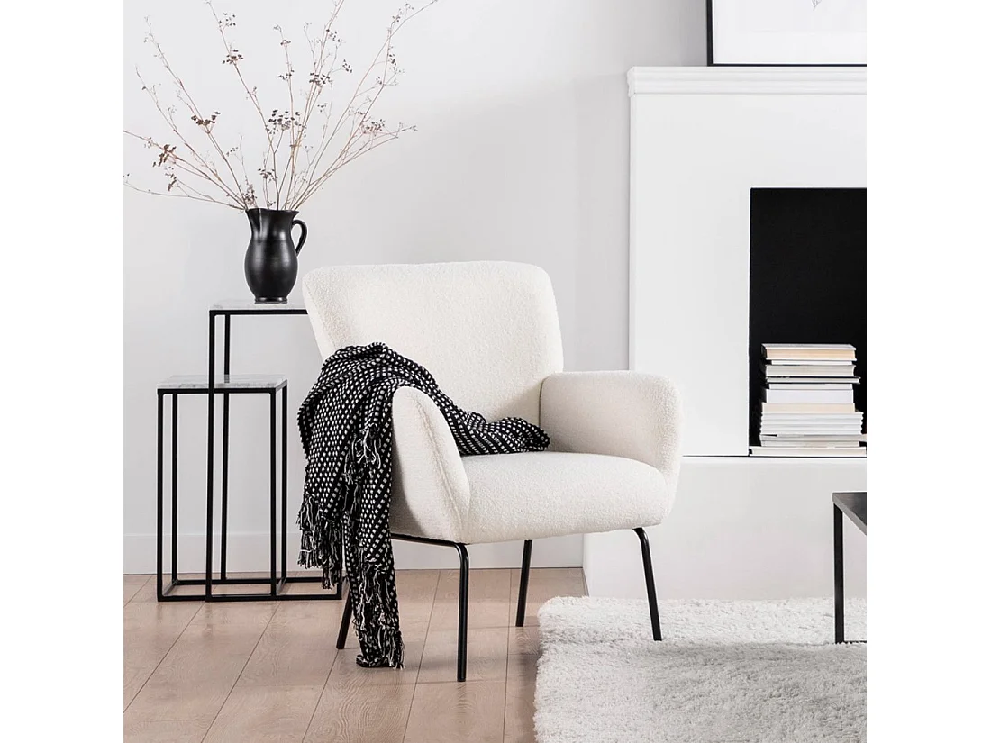 Fauteuil de lecture en revêtement en moutonnet blanc 73x87 cm-Gala