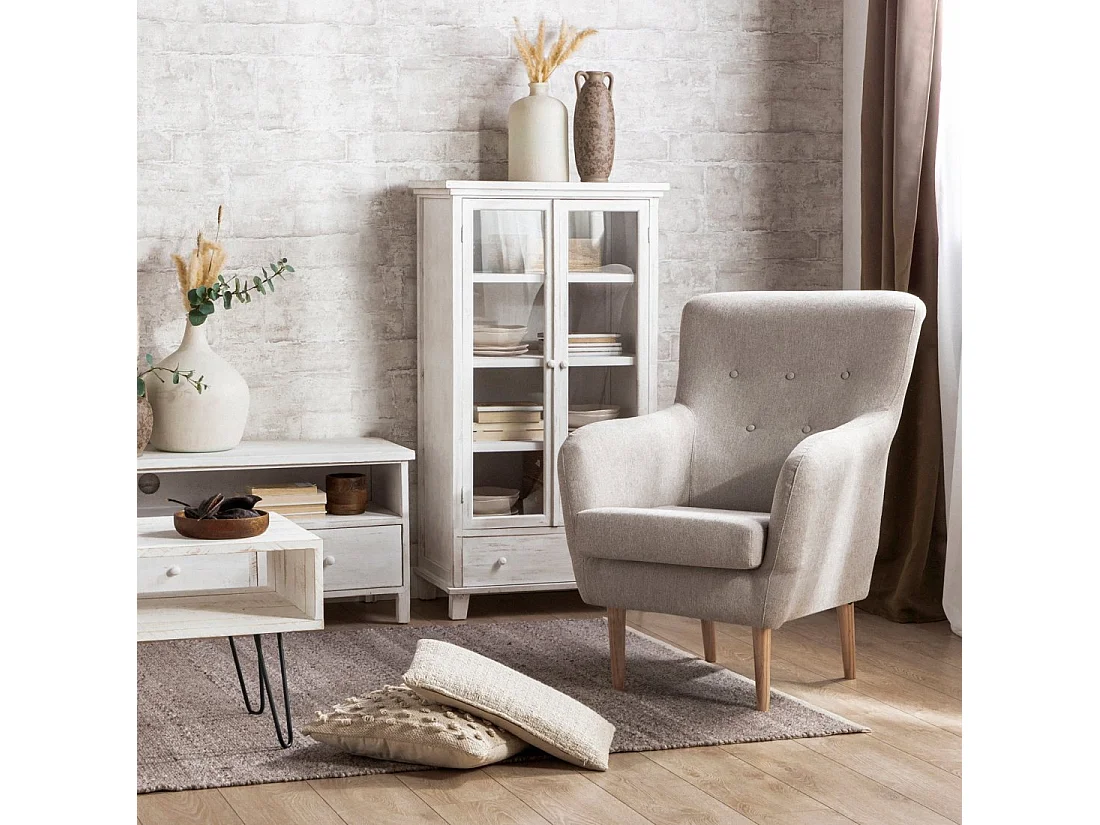 Fauteuil de lecture en tissu beige 72x96 cm-Astrid