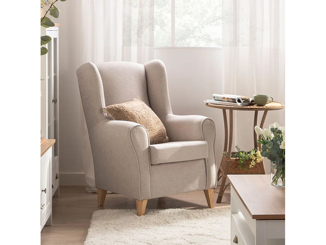 Fauteuil de lecture en tissu beige 75x103 cm-Isabela