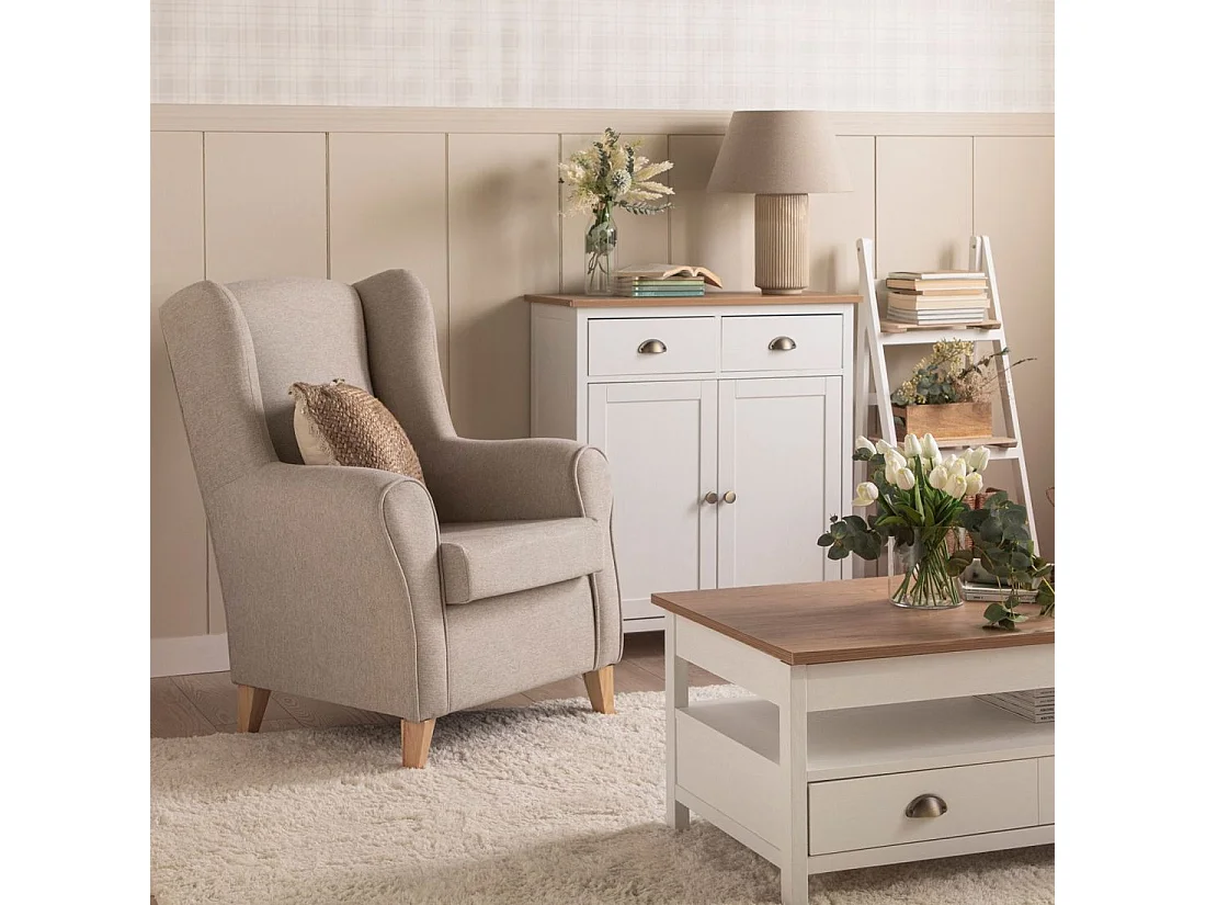 Fauteuil de lecture en tissu beige 75x103 cm-Isabela