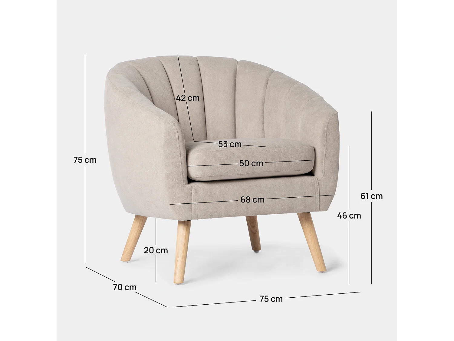 Fauteuil de lecture en tissu beige 75x75 cm-Miler