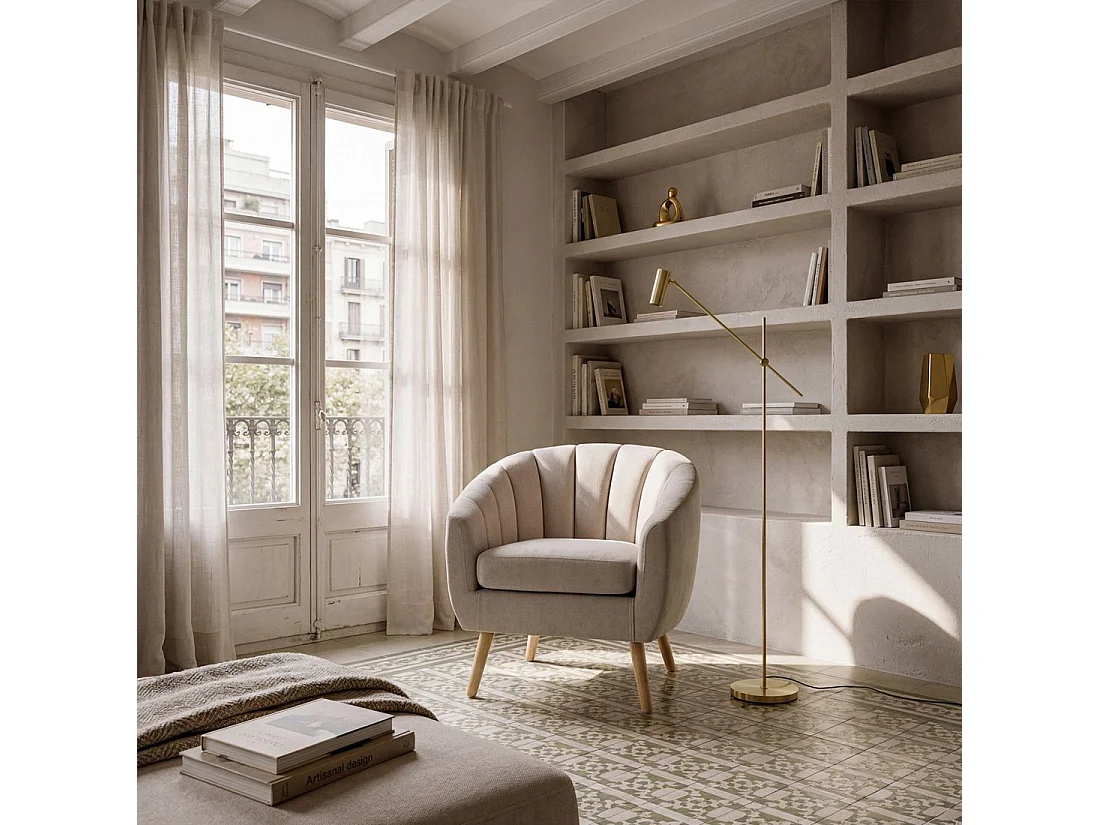 Fauteuil de lecture en tissu beige 75x75 cm-Miler