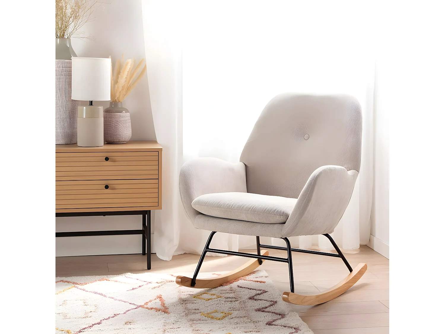 Fauteuil d'allaitement en rembourrage en microvelours beige 67x88 cm-Becca