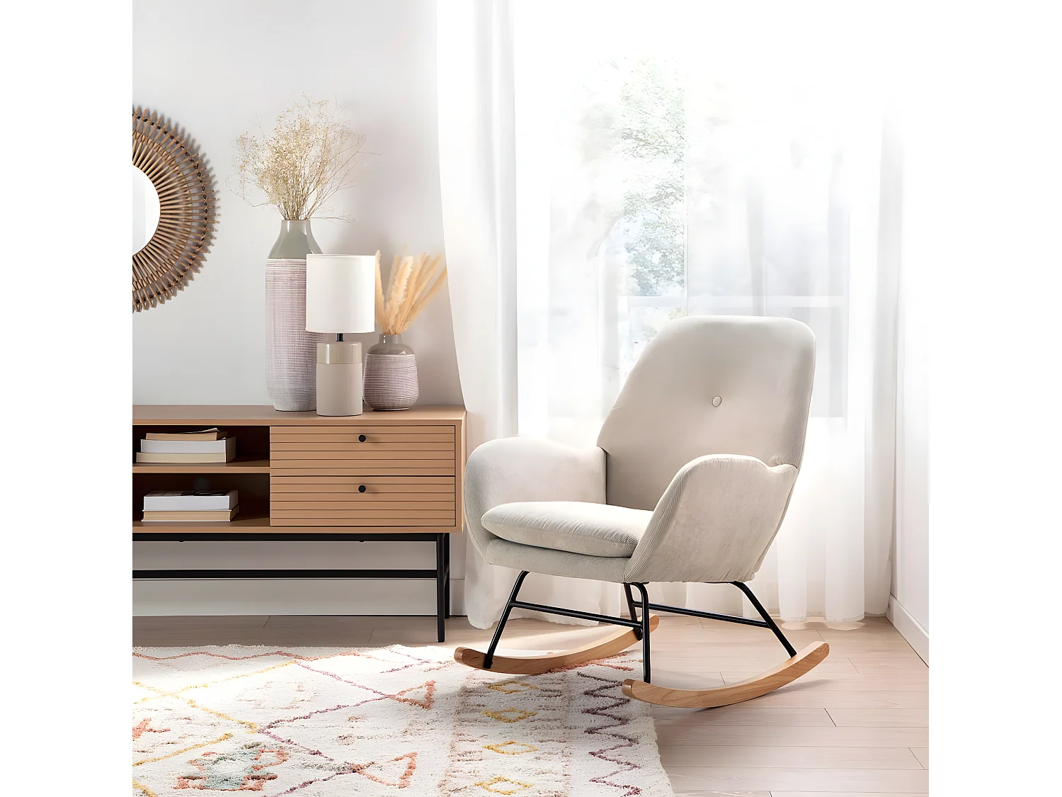 Fauteuil d'allaitement en rembourrage en microvelours beige 67x88 cm-Becca
