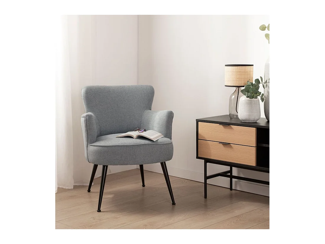Fauteuil de lecture en tissu gris 67x83 cm-Megan