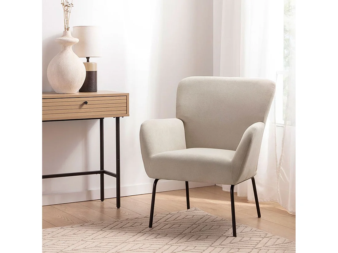 Fauteuil de lecture en tissu beige 73x87 cm-Gala