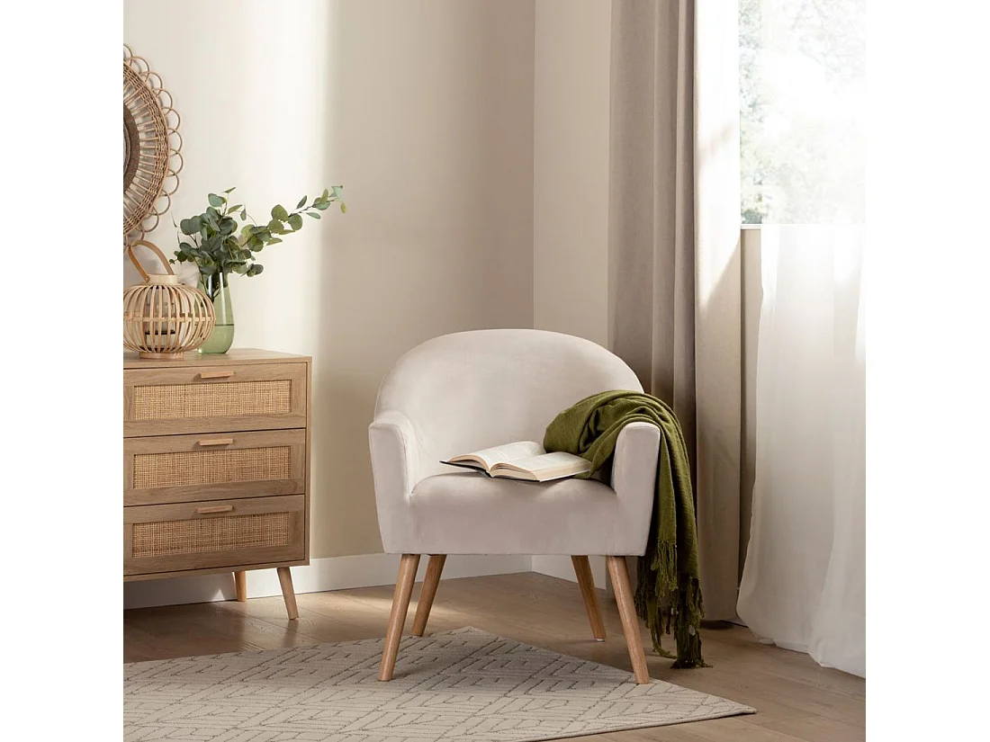 Fauteuil de lecture en velours beige 72x88 cm-Lauren