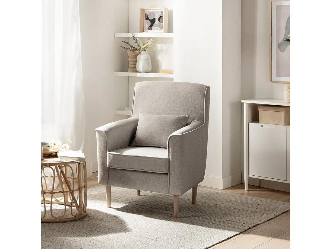 Fauteuil de lecture en tissu gris perle 75x99 cm-Naia