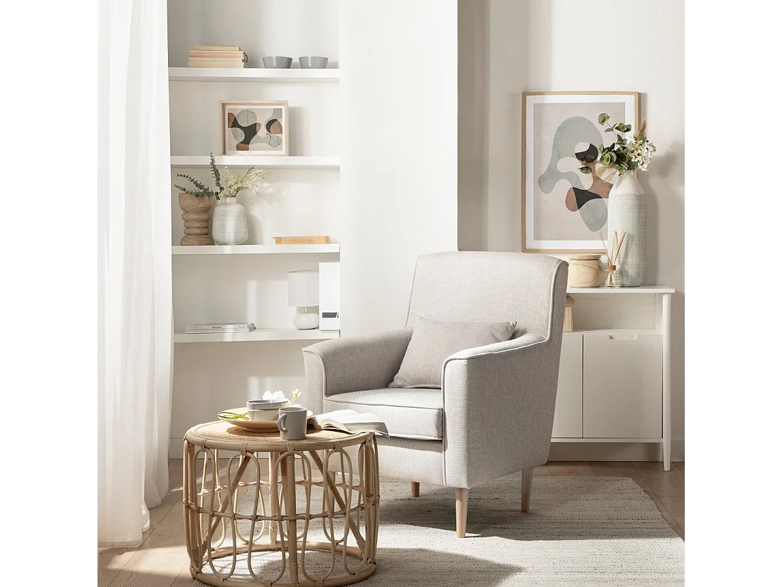 Fauteuil de lecture en tissu gris perle 75x99 cm-Naia