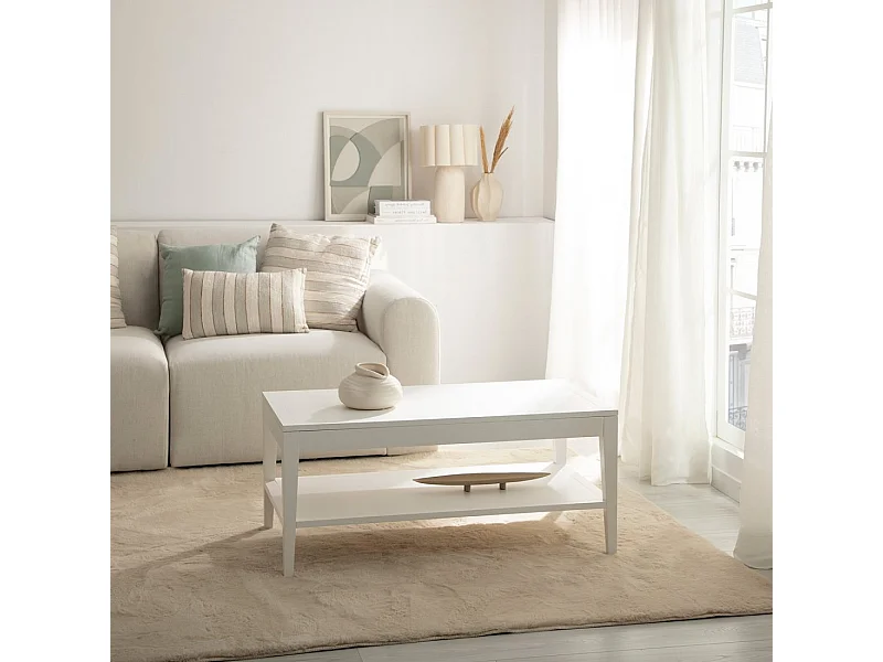 Table basse relevable en laqué blanc 100x45 cm-Mara