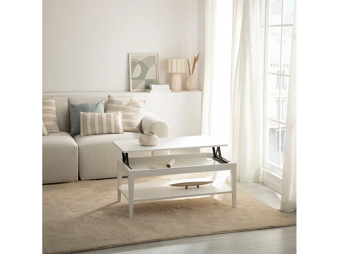 Table basse relevable en laqué blanc 100x45 cm-Mara
