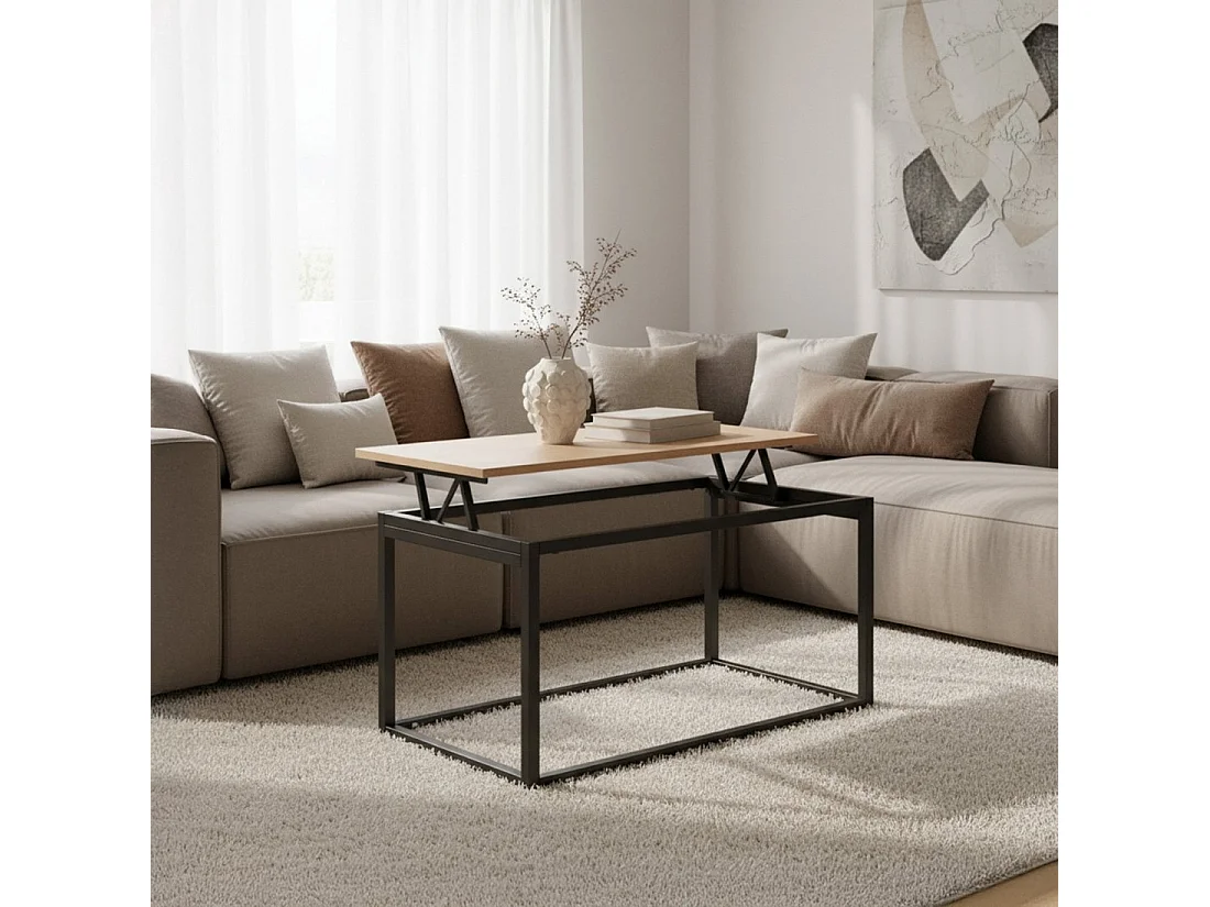 Table basse relevable en bois naturel 80x49 cm-Navan