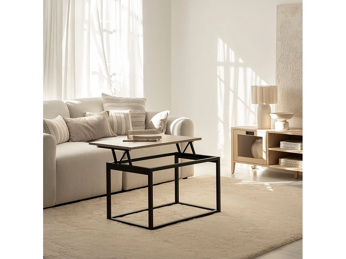 Table basse relevable en bois naturel 80x49 cm-Navan