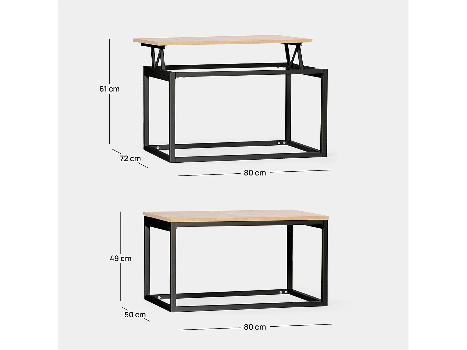 Table basse relevable en bois naturel 80x49-61 cm-Navan