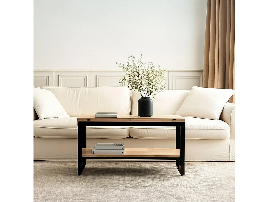 Table basse relevable et extensible en bois naturel 100x48 cm-Alvi