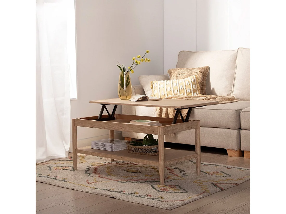 Table basse relevable en bois naturel 100x45 cm-Ava