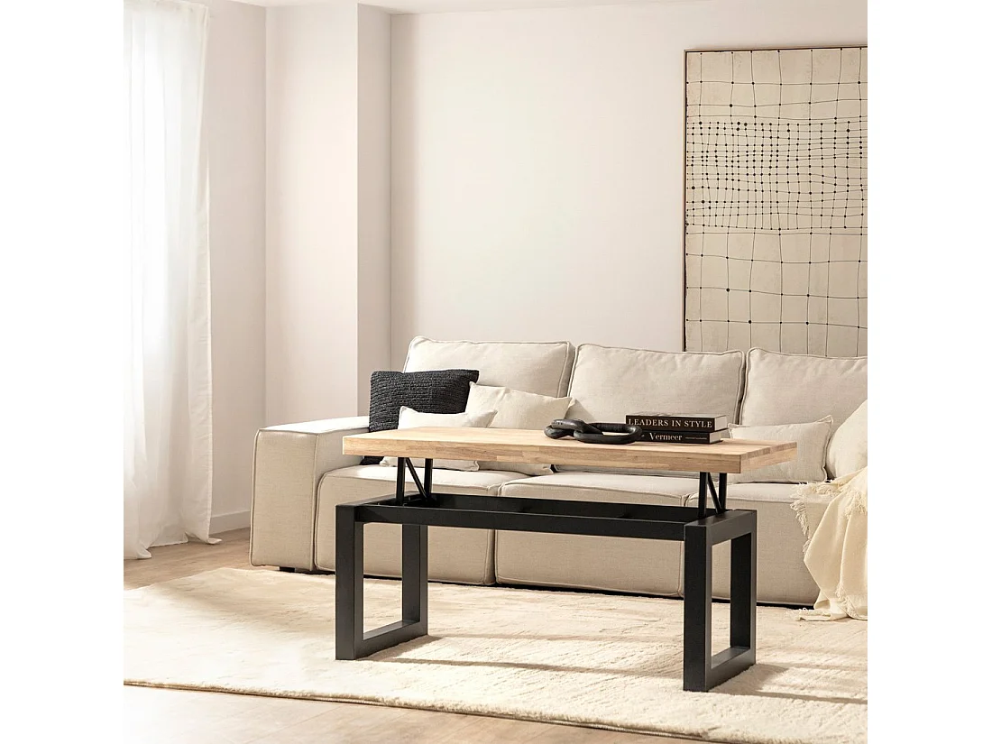 Table basse relevable en bois naturel 120x50 cm-Alys