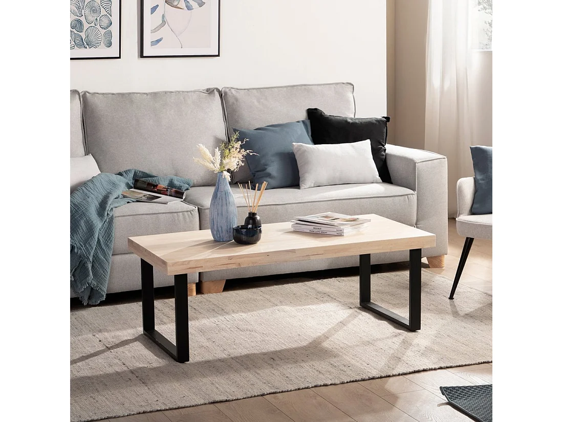 Table basse fixe en bois naturel 120x44 cm-Yanin