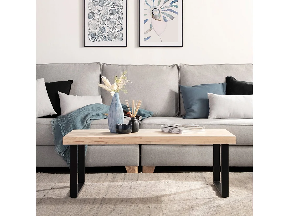 Table basse fixe en bois naturel 120x44 cm-Yanin