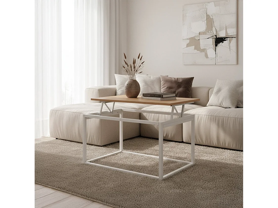 Table basse relevable en bois naturel 80x49 cm-Navan