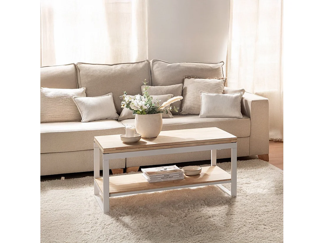 Table basse relevable et extensible en bois naturel 100x48 cm-Alvi