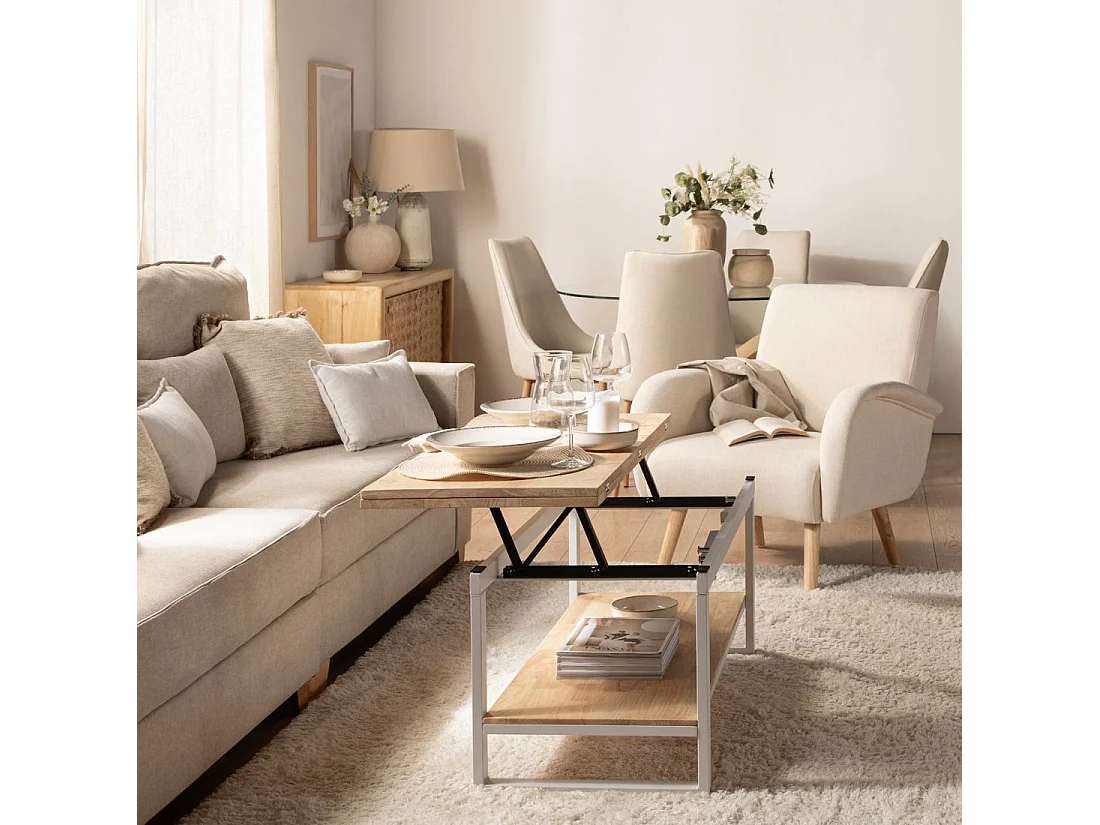 Table basse relevable et extensible en bois naturel 100x48 cm-Alvi