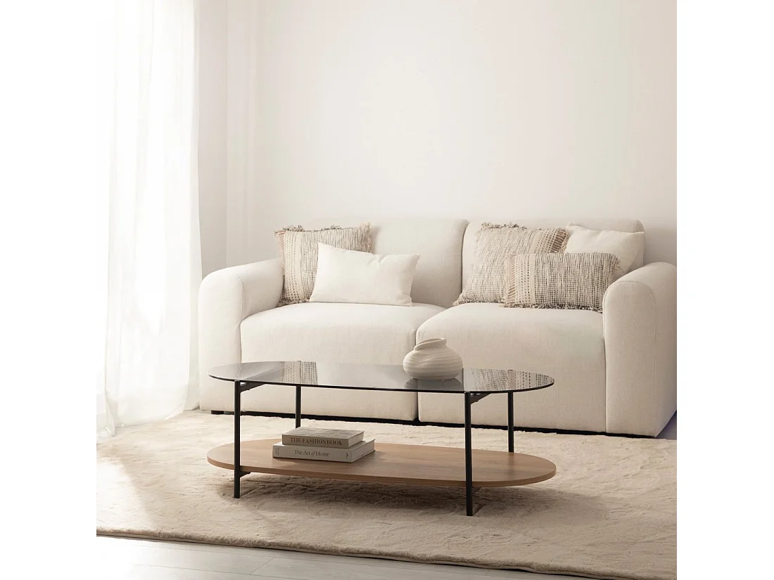 Table basse fixe en cristal naturel-noir 120x40 cm-Casil