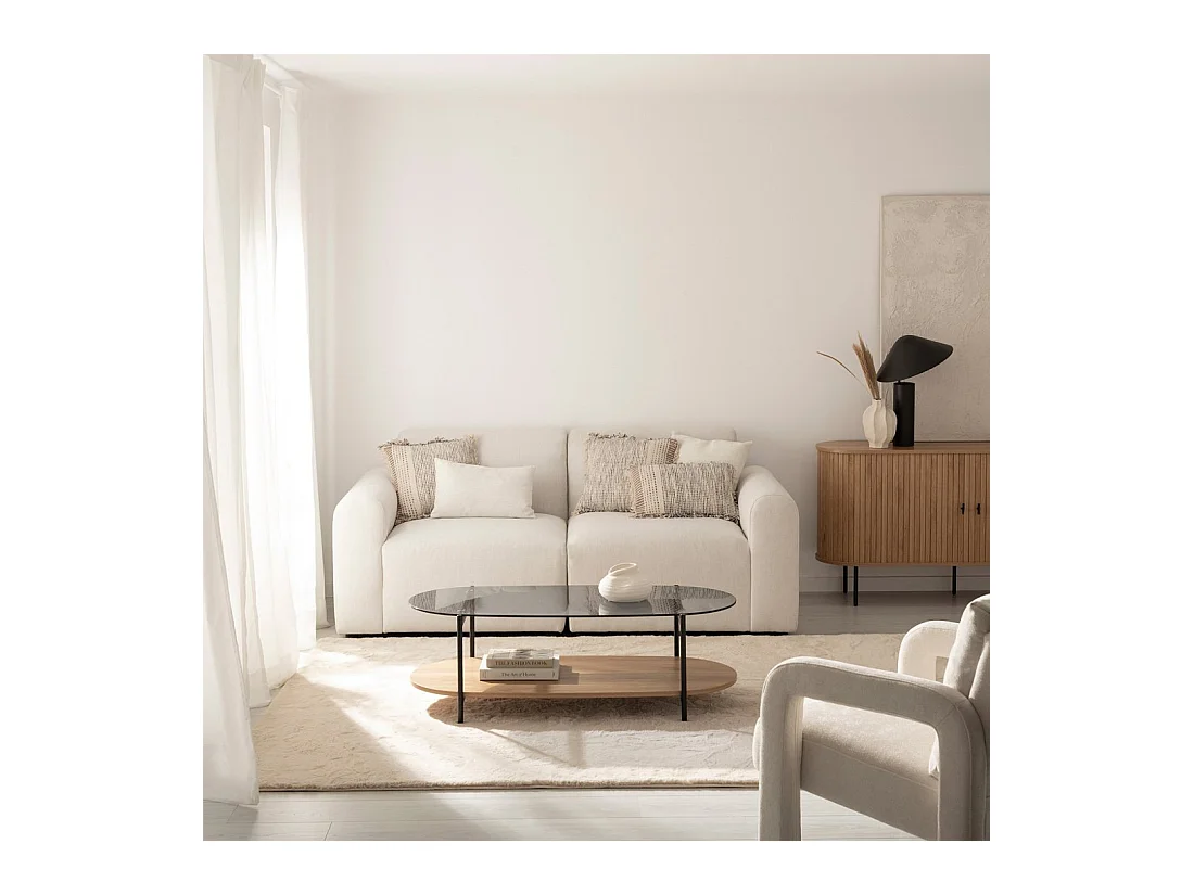 Table basse fixe en cristal naturel-noir 120x40 cm-Casil