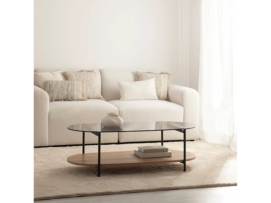 Mesa de centro fija de Cristal Natural-Negro 40 x 120- Casil