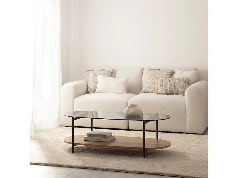 Mesa de centro fija de Cristal Natural-Negro 40 x 120- Casil