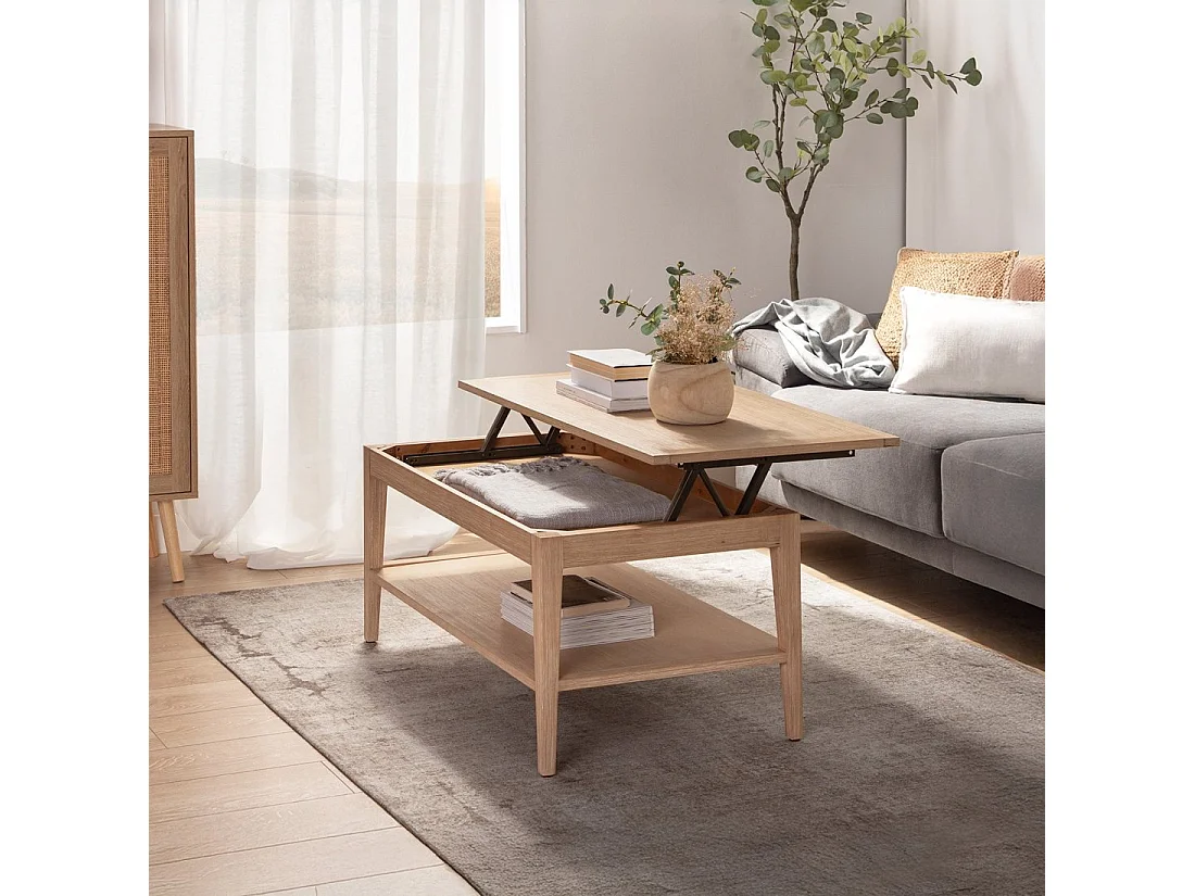 Table basse relevable en bois naturel 100x45 cm-Mara