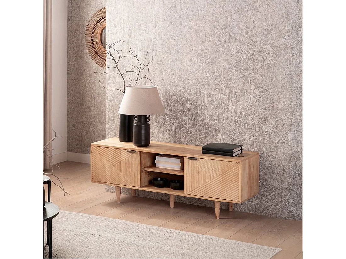 Meuble TV en bois naturel 140x51 cm-Arai