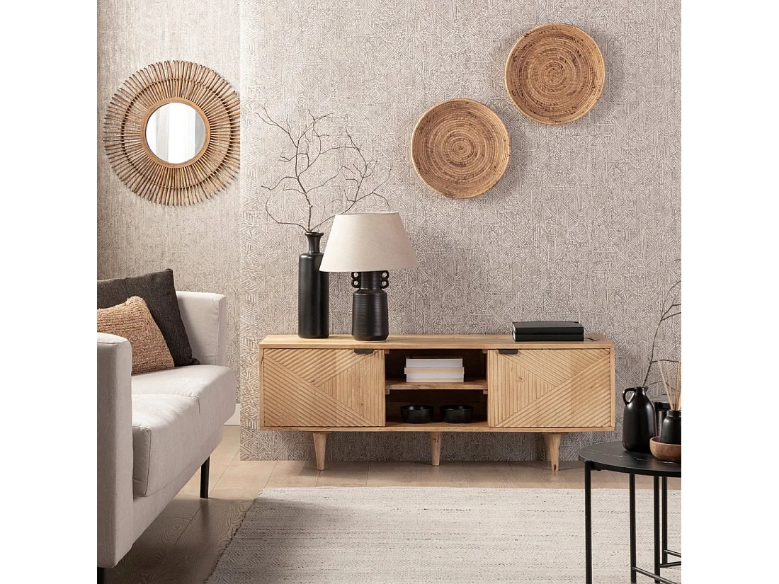 Meuble TV en bois naturel 140x51 cm-Arai