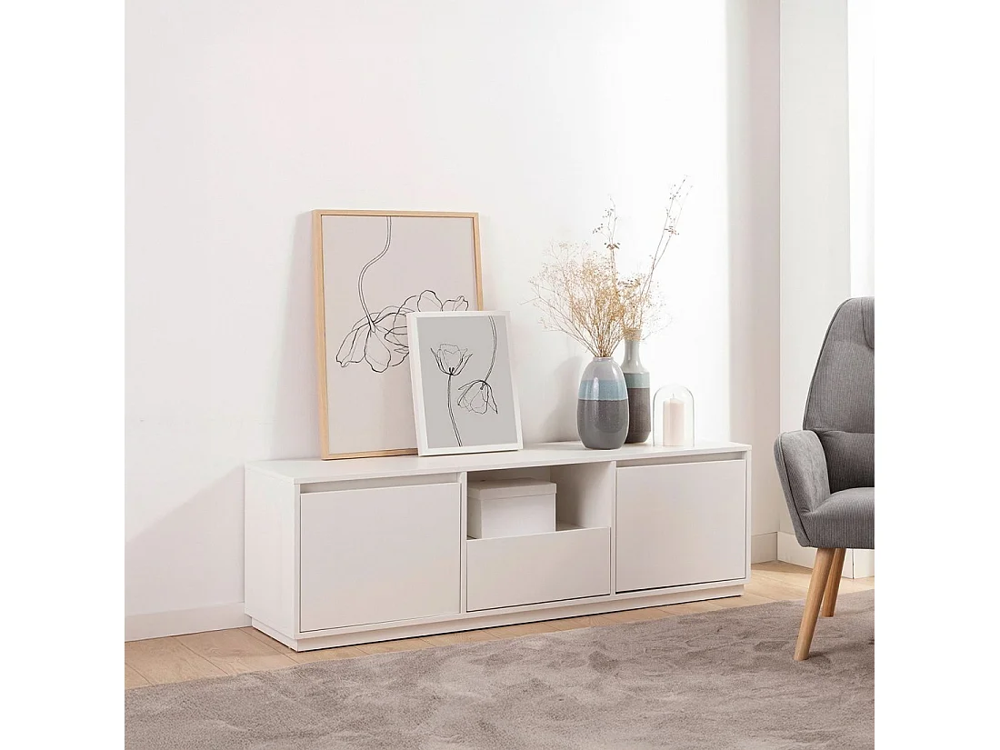 Meuble TV en laqué blanc 148x47 cm-Oslo