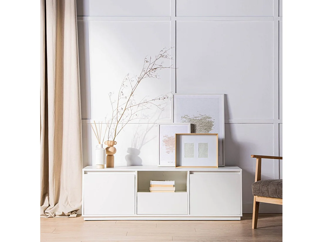 Meuble TV en laqué blanc 148x47 cm-Oslo