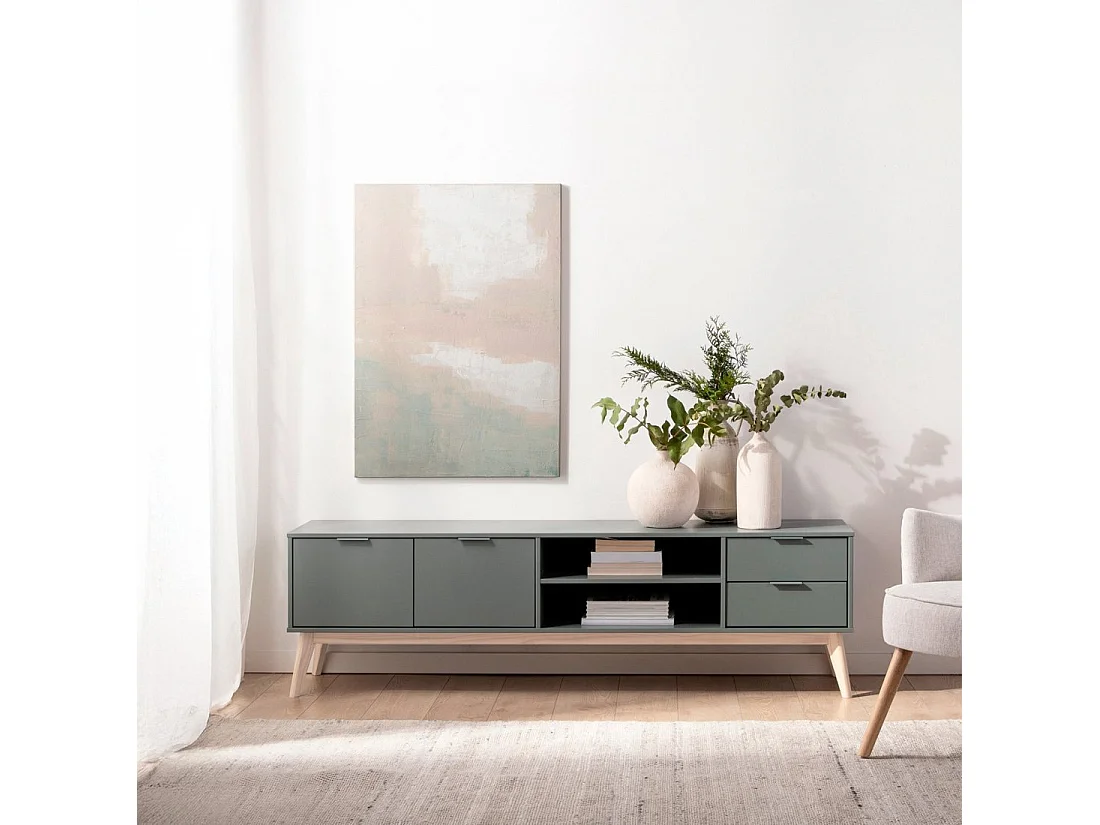 Meuble TV en laqué vert anthracite 180x53 cm-Troy