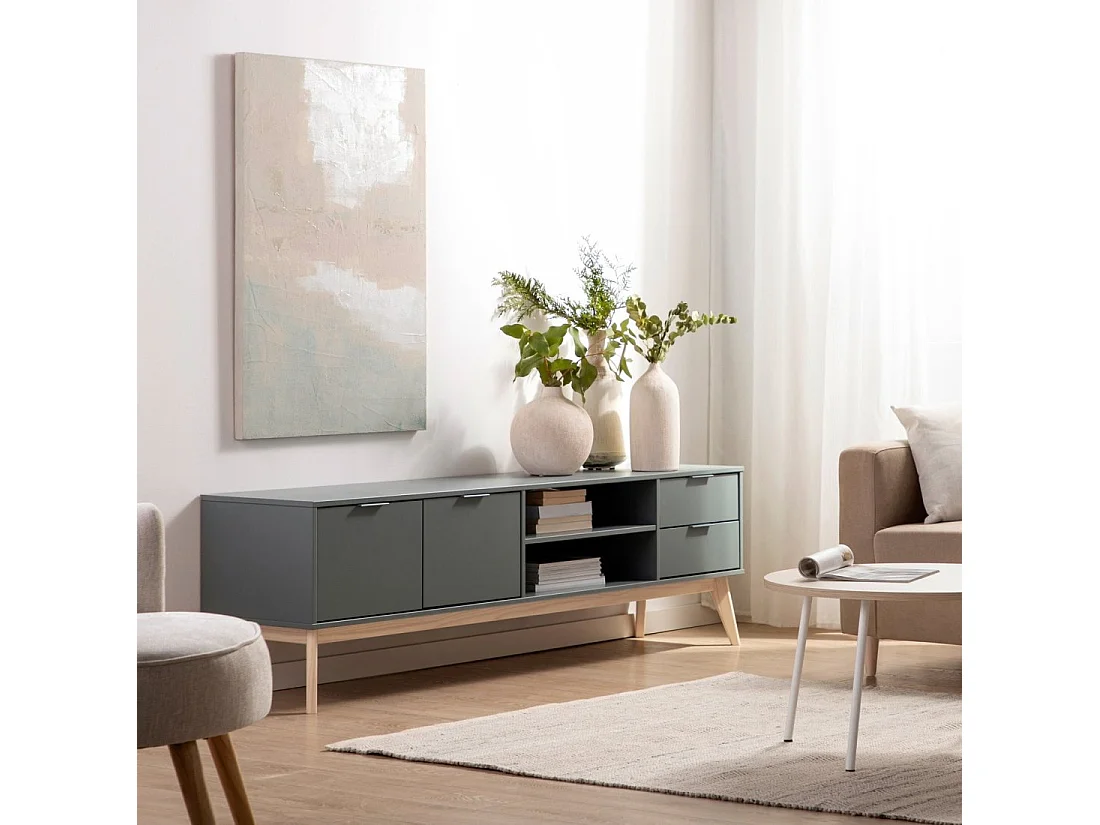 Meuble TV en laqué vert anthracite 180x53 cm-Troy