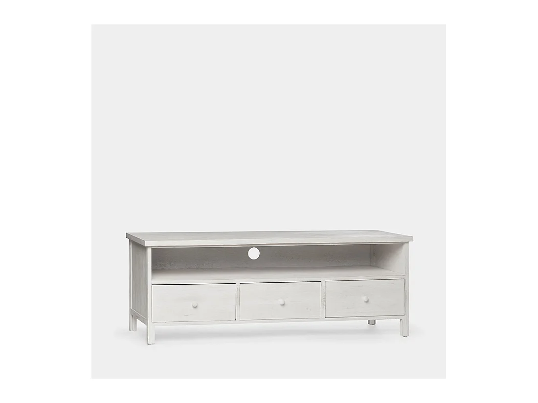Mueble Tv de Madera Blanco decapado 51 x 141- Folk