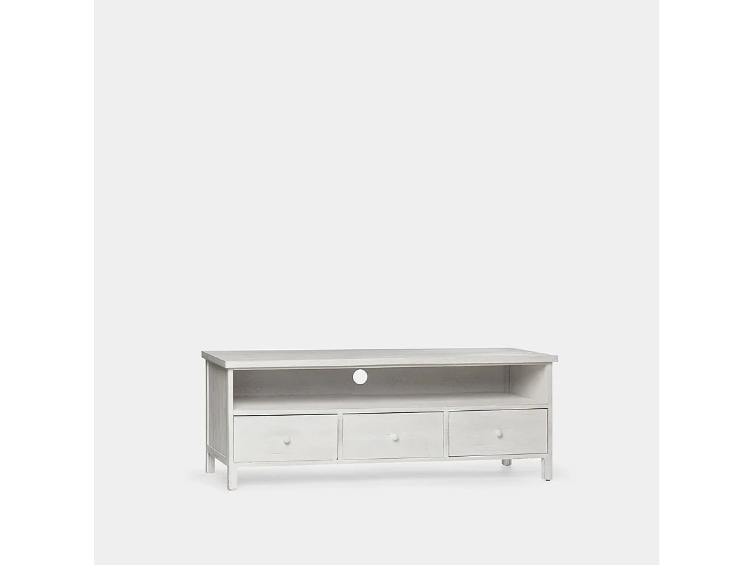 Mueble Tv de Madera Blanco decapado 51 x 141- Folk